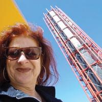 Ros Bandt - in front of the City Line Stack in Melbourne